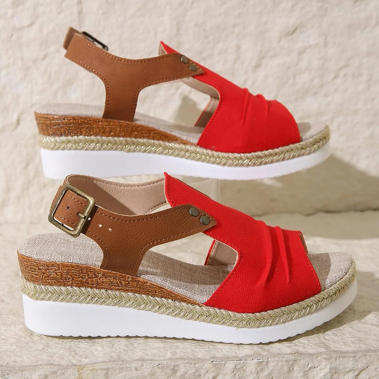 Wedges for Women Women's Ankle Strap Low Wedge Sandals Silver Wedges Summer Outdoor Camping Walking Beach Sandals