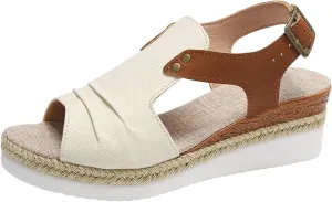 Wedges for Women Women's Ankle Strap Low Wedge Sandals Silver Wedges Summer Outdoor Camping Walking Beach Sandals