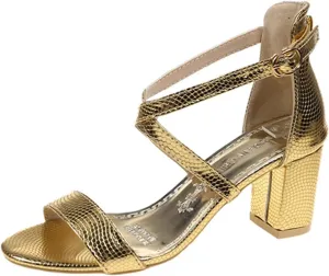 Wide Platform Heels for Women Strappy Heels Square Toe Sandals Metallic Chunky Flare Heels Ankle Strap Shoes