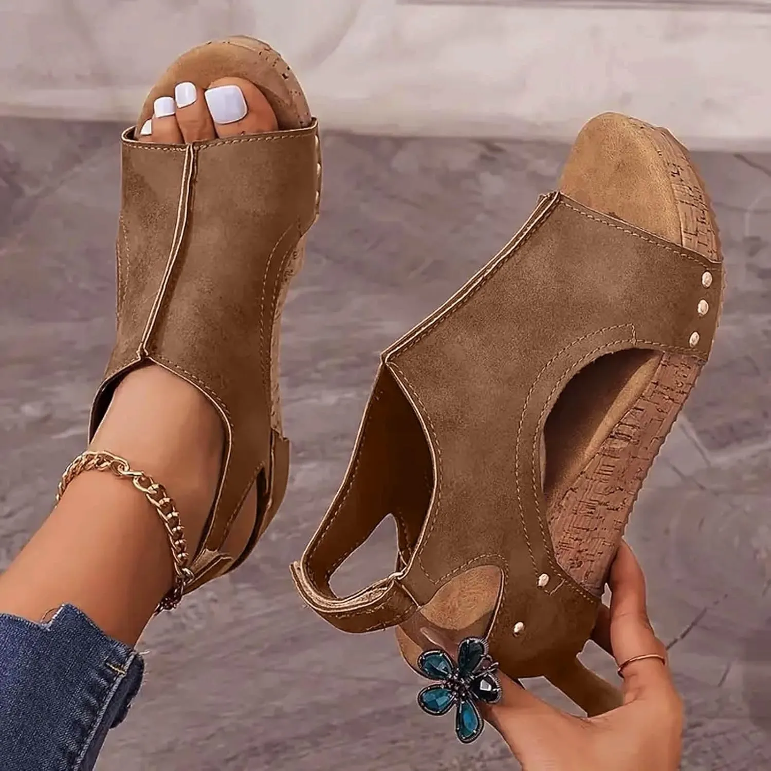 Wide Width Wedge Sandals for Women 2025 New Platform Sandals with Ankle Strap Open Toe Espadrilles Wedge Heels Sandals Dressy Casual Boho Summer Beach Sandals Ladies Wedges