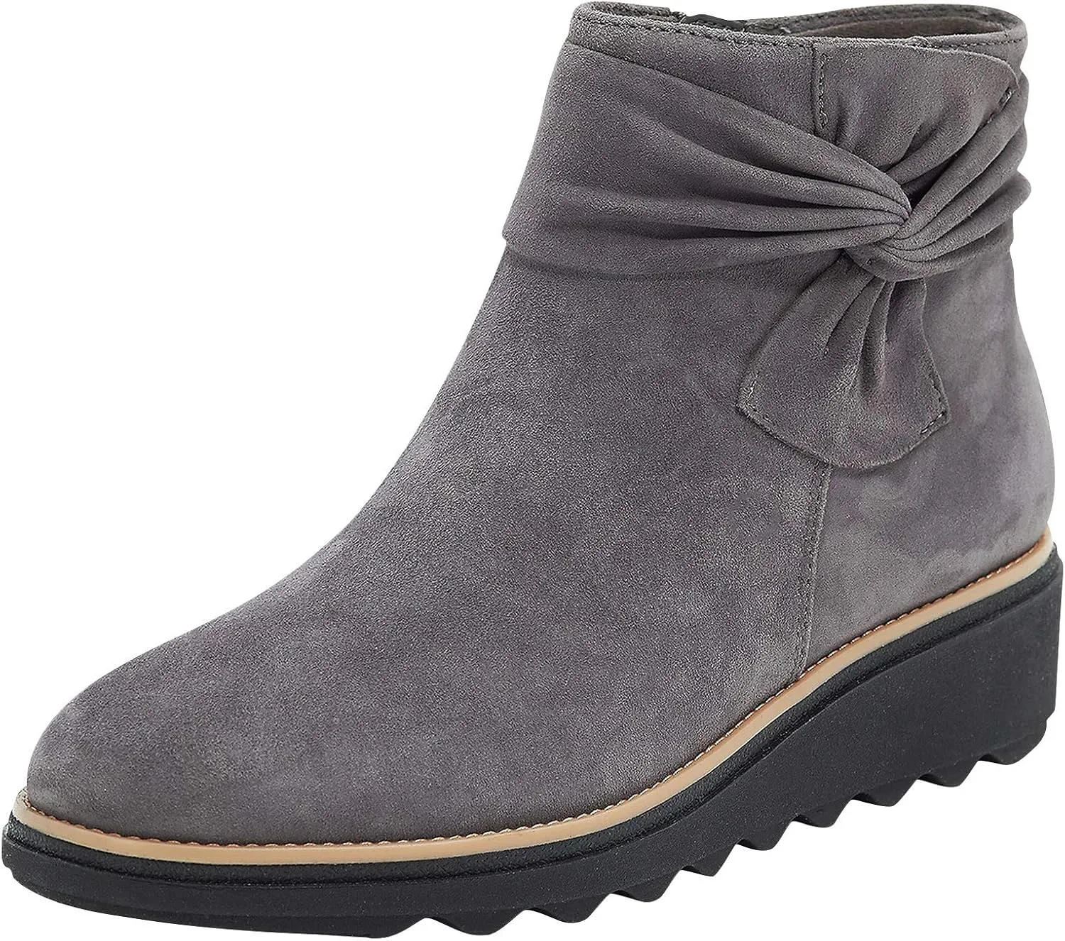 Women Ankle Boots Suede Low Heel Wide Width Walking Shoes with Arch Support Comfortable Slip on Platform Dress Shoes