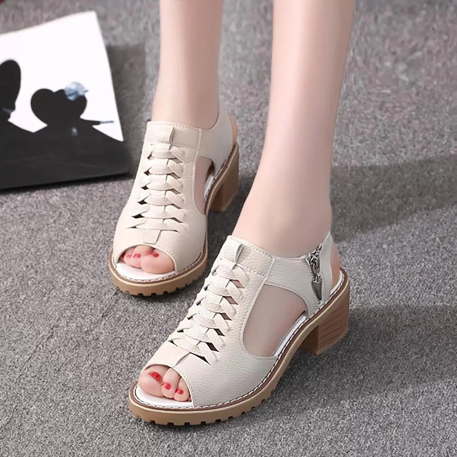Women Sandals Platform Heels for Women Lightweight Chunky Open Toe Stylish Sandals with Adjustable Ankle Strap