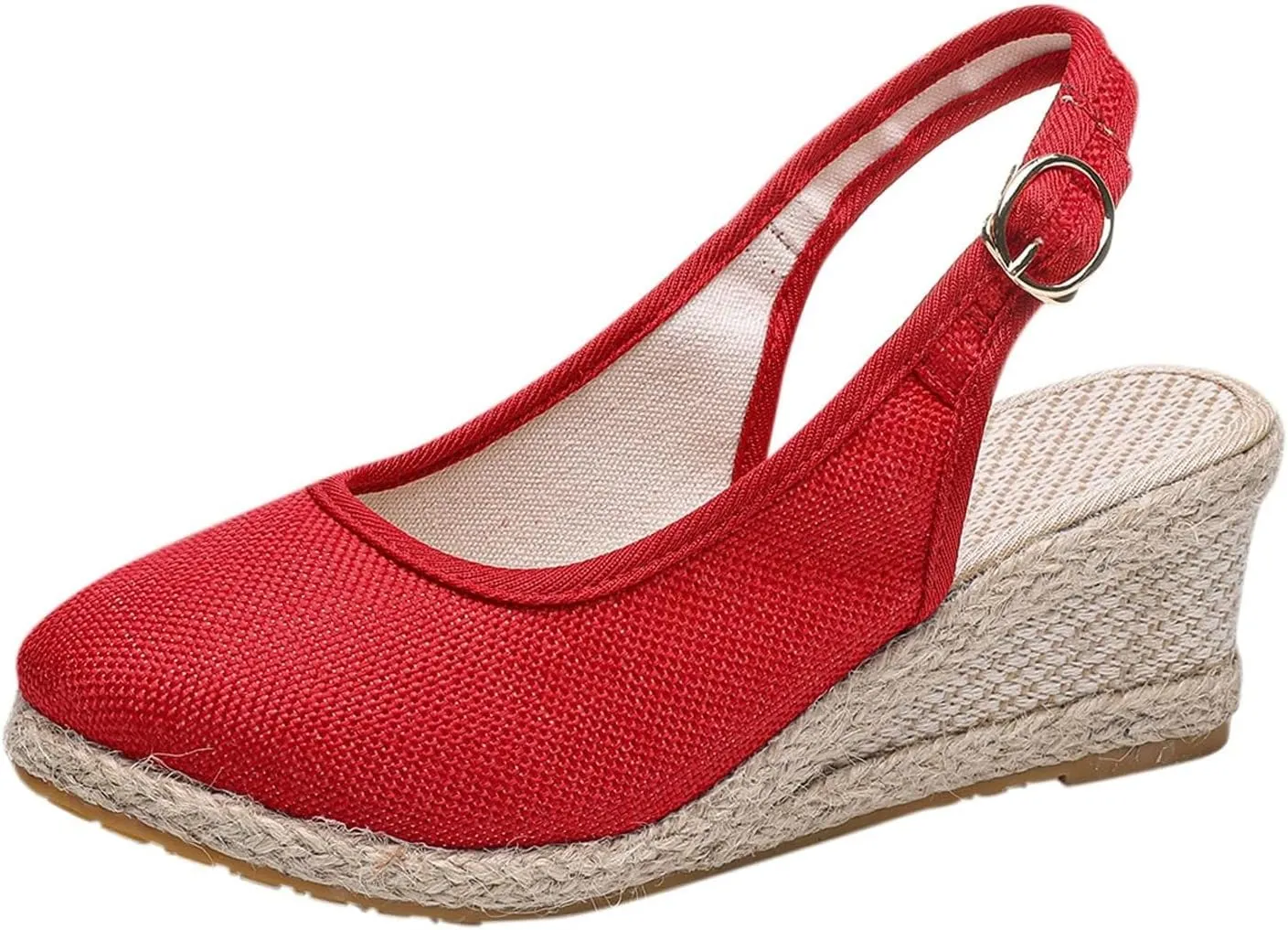 Womens Closed Toe Espadrille Wedge Heels Sandals, 2025 Retro Casual Ankle Strap Platform Wedges Summer Canvas Wide Width Sandal Pumps Low Chunky Rounded Elegant Working Espadrilles Shoes