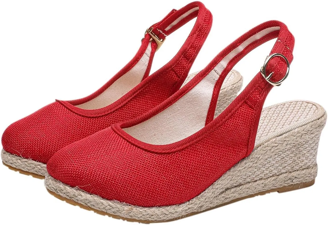 Womens Closed Toe Espadrille Wedge Heels Sandals, 2025 Retro Casual Ankle Strap Platform Wedges Summer Canvas Wide Width Sandal Pumps Low Chunky Rounded Elegant Working Espadrilles Shoes