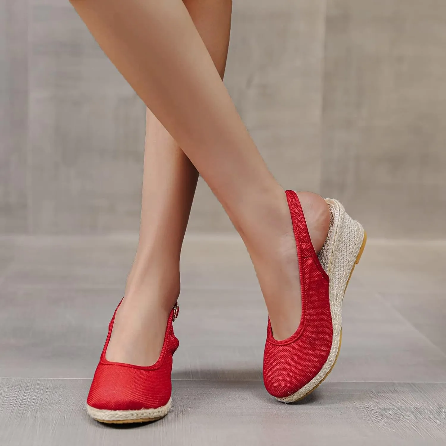 Womens Closed Toe Espadrille Wedge Heels Sandals, 2025 Retro Casual Ankle Strap Platform Wedges Summer Canvas Wide Width Sandal Pumps Low Chunky Rounded Elegant Working Espadrilles Shoes