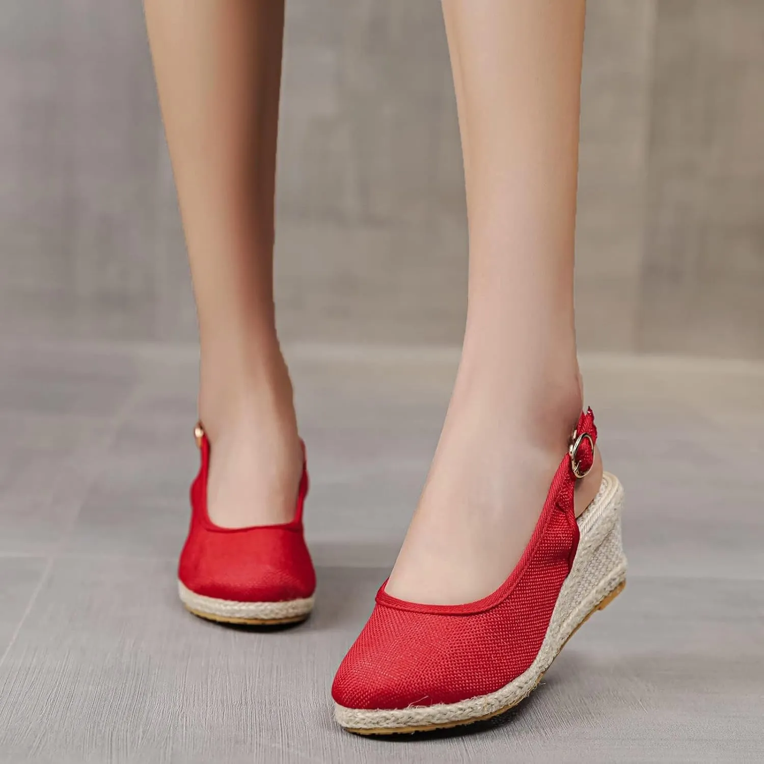 Womens Closed Toe Espadrille Wedge Heels Sandals, 2025 Retro Casual Ankle Strap Platform Wedges Summer Canvas Wide Width Sandal Pumps Low Chunky Rounded Elegant Working Espadrilles Shoes