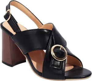 Womens Cross Strap Sandals Chunky Heel Fashion Metal Buckle Fish Mouth Open Toe Thick High Heel Shoes Summer Solid Color Block Heel Shoes