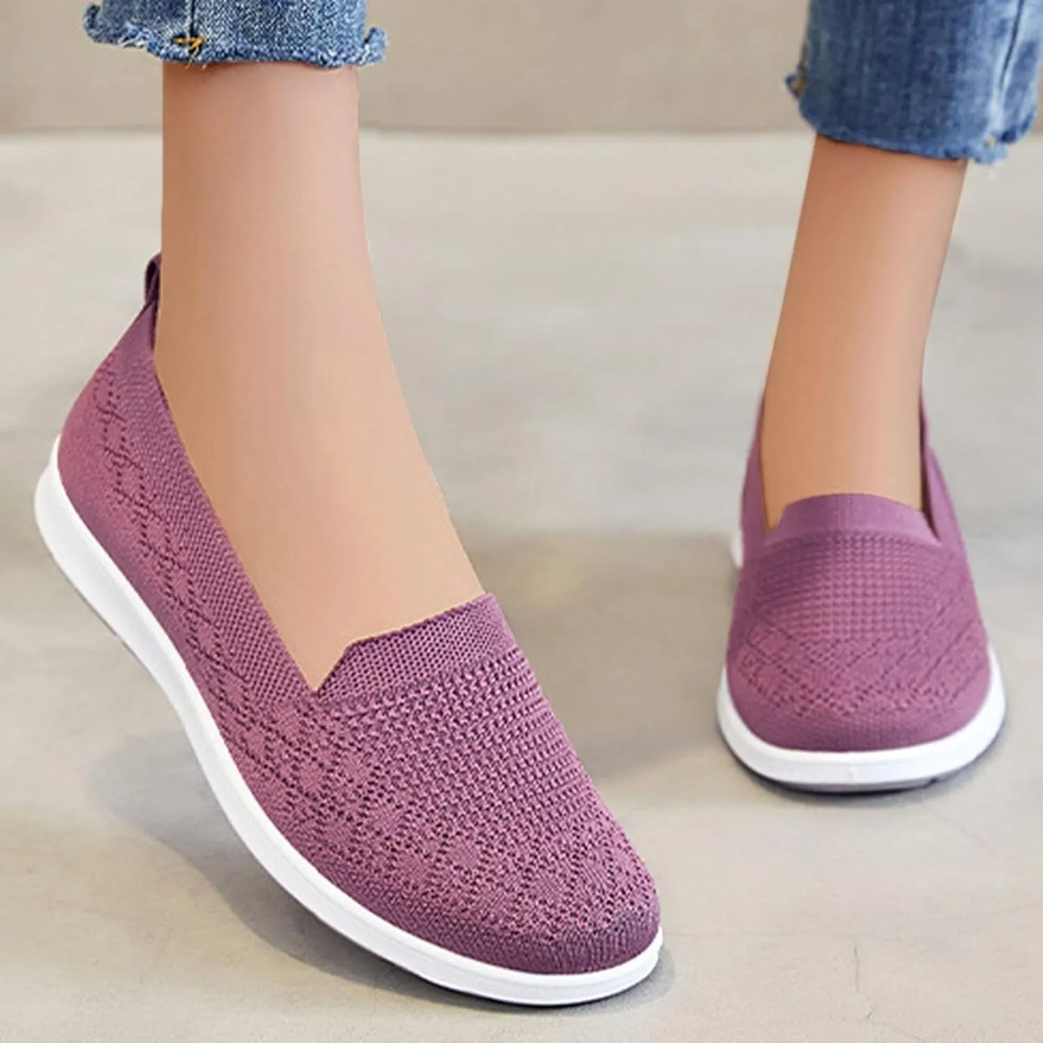 Women's Flat Breathable Fly Woven Mesh Sneakers,Casual Fashion Walking Shoes Women Slip