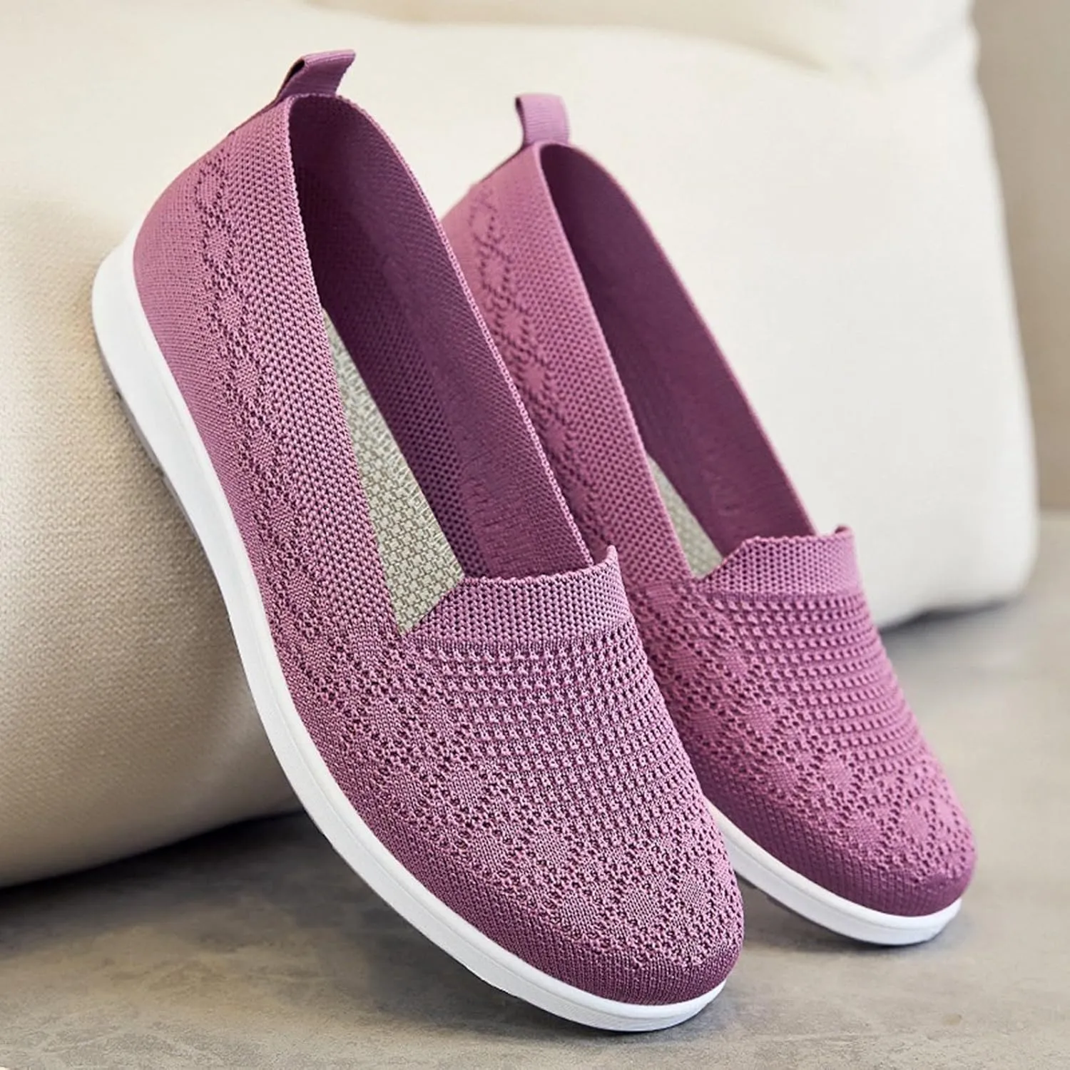 Women's Flat Breathable Fly Woven Mesh Sneakers,Casual Fashion Walking Shoes Women Slip