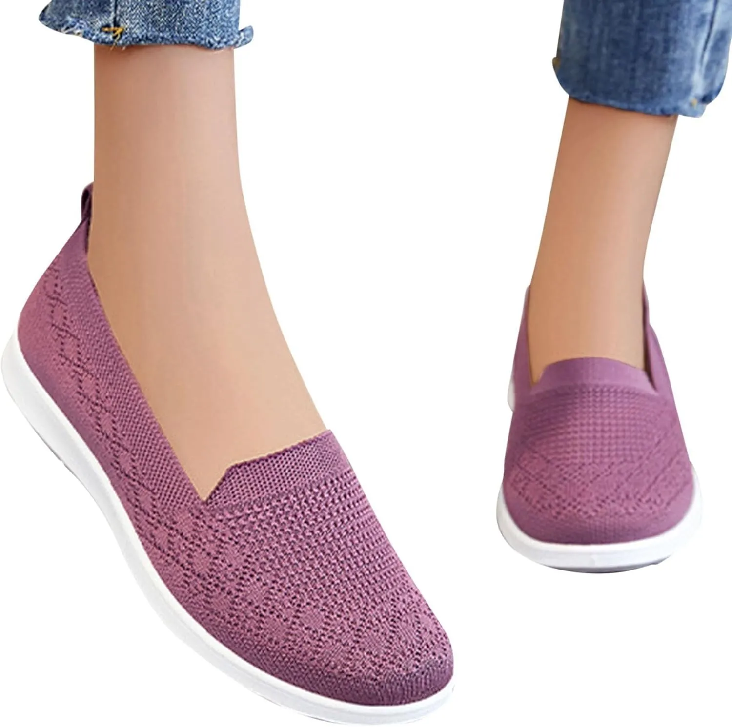 Women's Flat Breathable Fly Woven Mesh Sneakers,Casual Fashion Walking Shoes Women Slip
