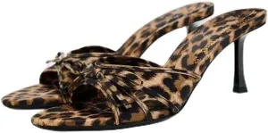 Women's Leopard Heels with Bow Open Round Toe Stiletto High Heels Party Dress Slip On Backless Sandals