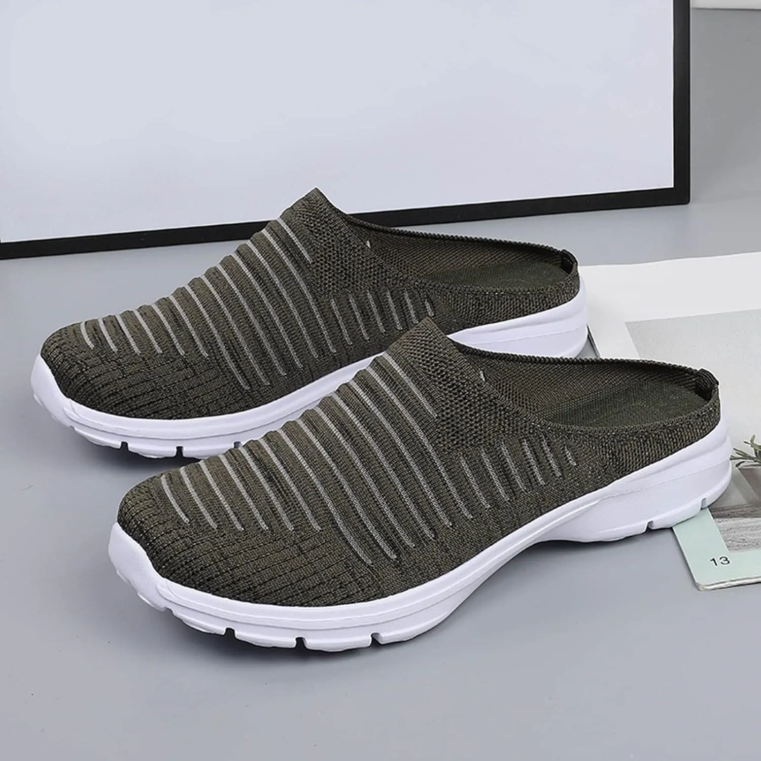 Womens Mesh Mules Orthopedic Sneakers for Women Arch Support Comfortable Slip On Walking Shoes Breathable Lightweight Running Shoes