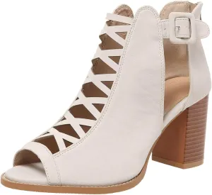 Women's Open Toe Booties with Block Heel and Side Comfortable and Stylish Cut Out Thong High Heels Sandals for Women