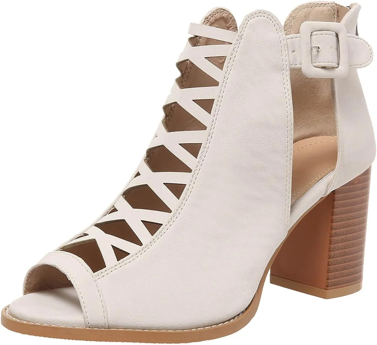 Women's Open Toe Booties with Block Heel and Side Comfortable and Stylish Cut Out Thong High Heels Sandals for Women