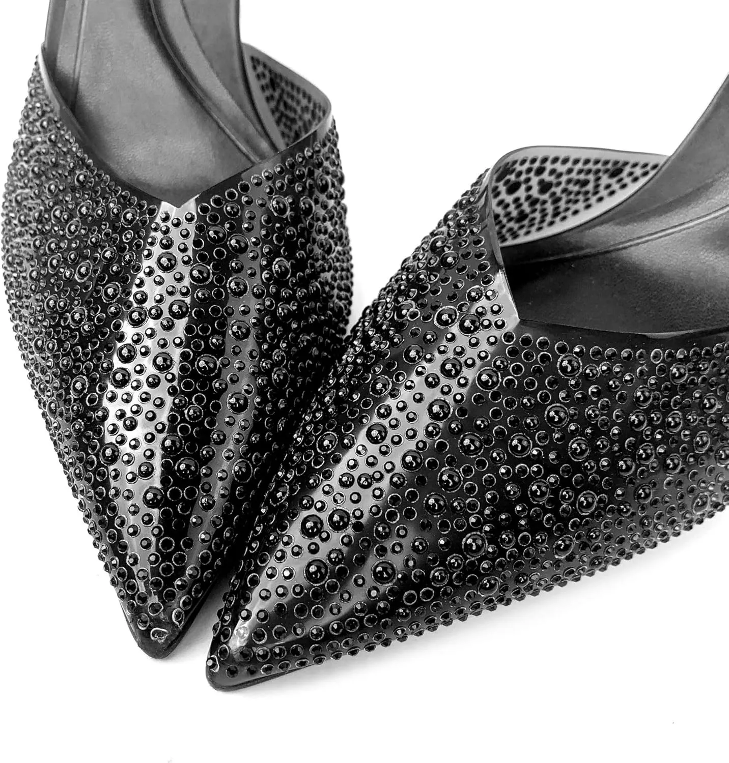 Women's Pearl Kitten Heels Pointed Toe Clear Slingback Pumps Mesh Rhinestone Backless Heeled Sandals Wedding Dressy Party Shoes