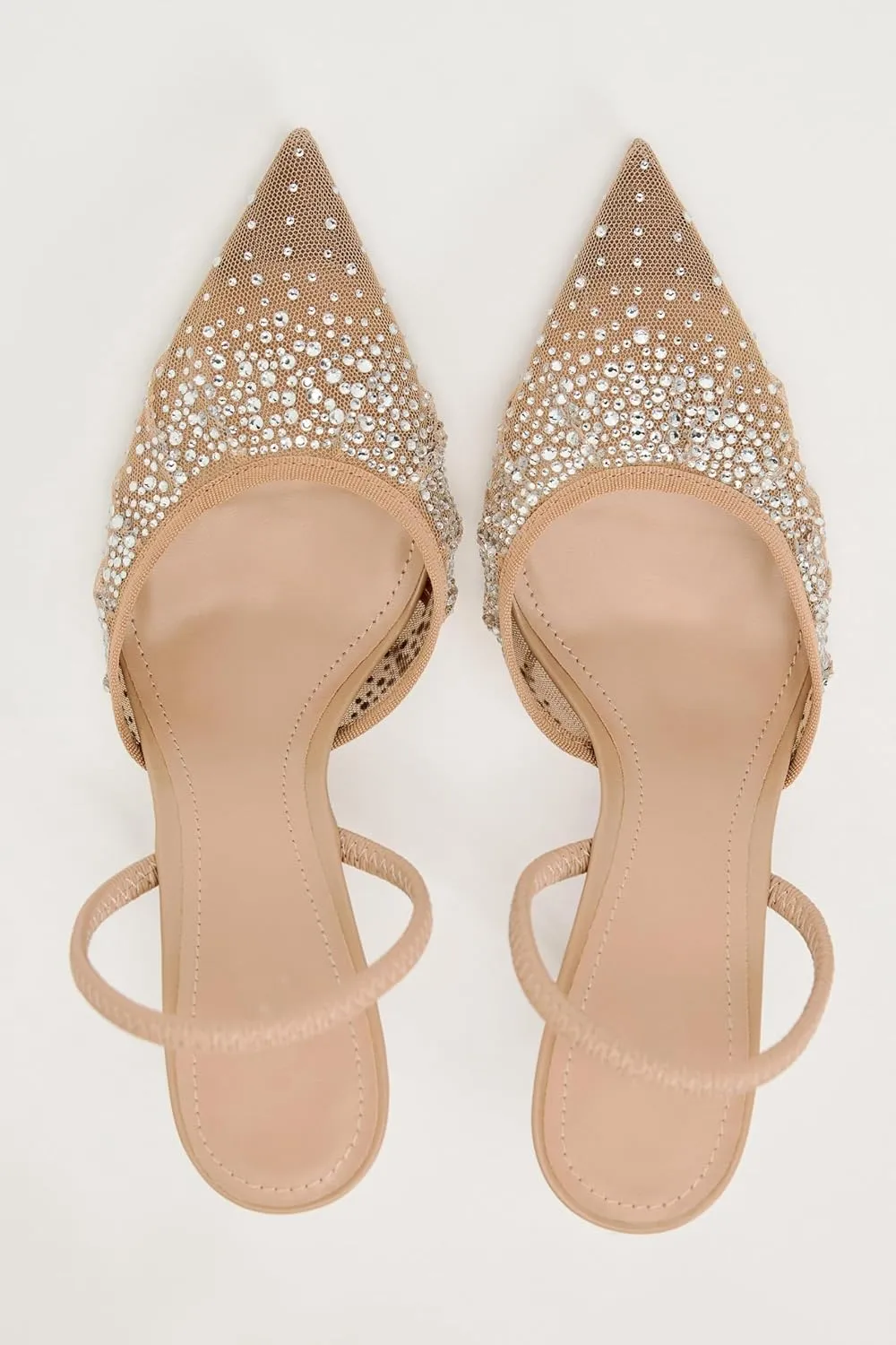 Women's Pearl Kitten Heels Pointed Toe Clear Slingback Pumps Mesh Rhinestone Backless Heeled Sandals Wedding Dressy Party Shoes