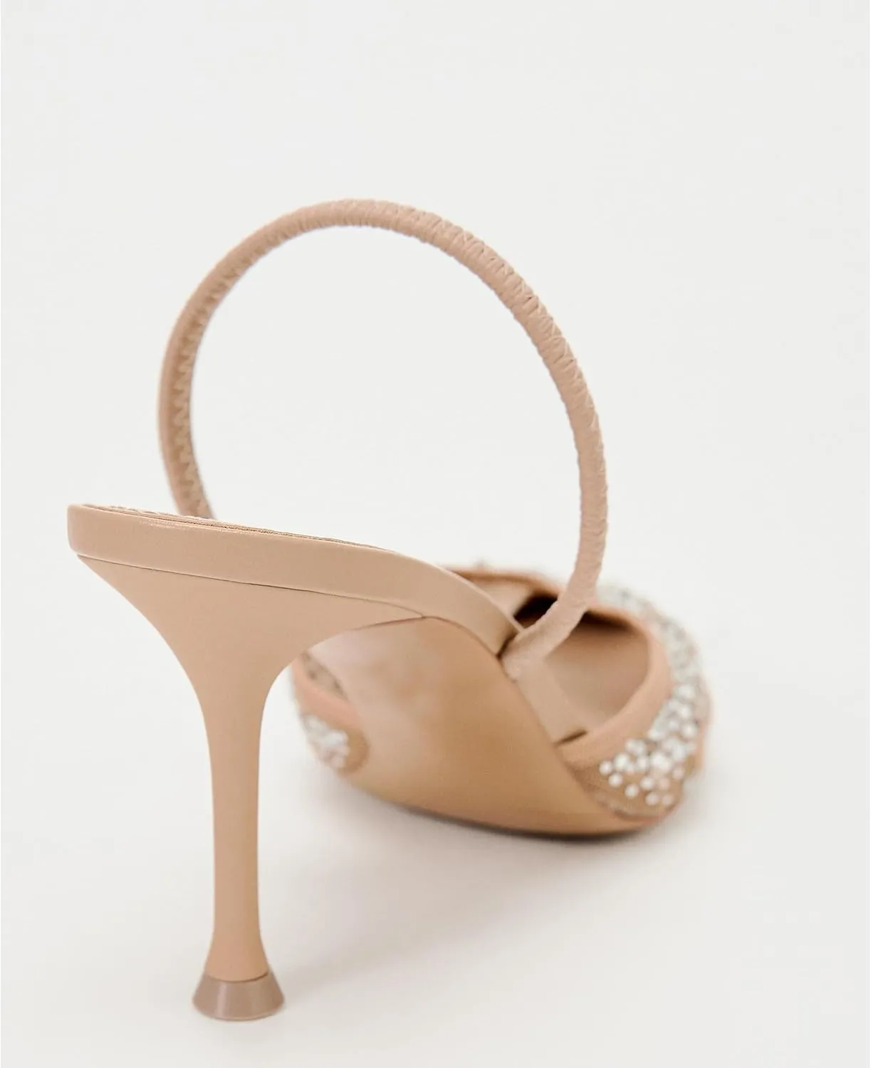 Women's Pearl Kitten Heels Pointed Toe Clear Slingback Pumps Mesh Rhinestone Backless Heeled Sandals Wedding Dressy Party Shoes