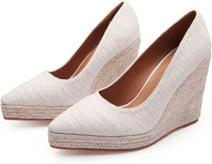 Women's Platform Espadrilles Wedge Sandals Slip On Solid Color Closed Pointed Toe Comfortable Wedge Pumps Shoes Dressy Summer Sandals For Women