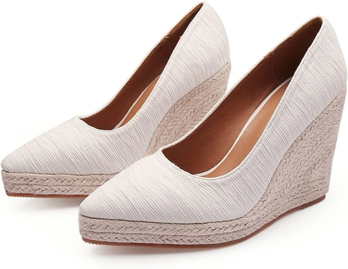 Women's Platform Espadrilles Wedge Sandals Slip On Solid Color Closed Pointed Toe Comfortable Wedge Pumps Shoes Dressy Summer Sandals For Women