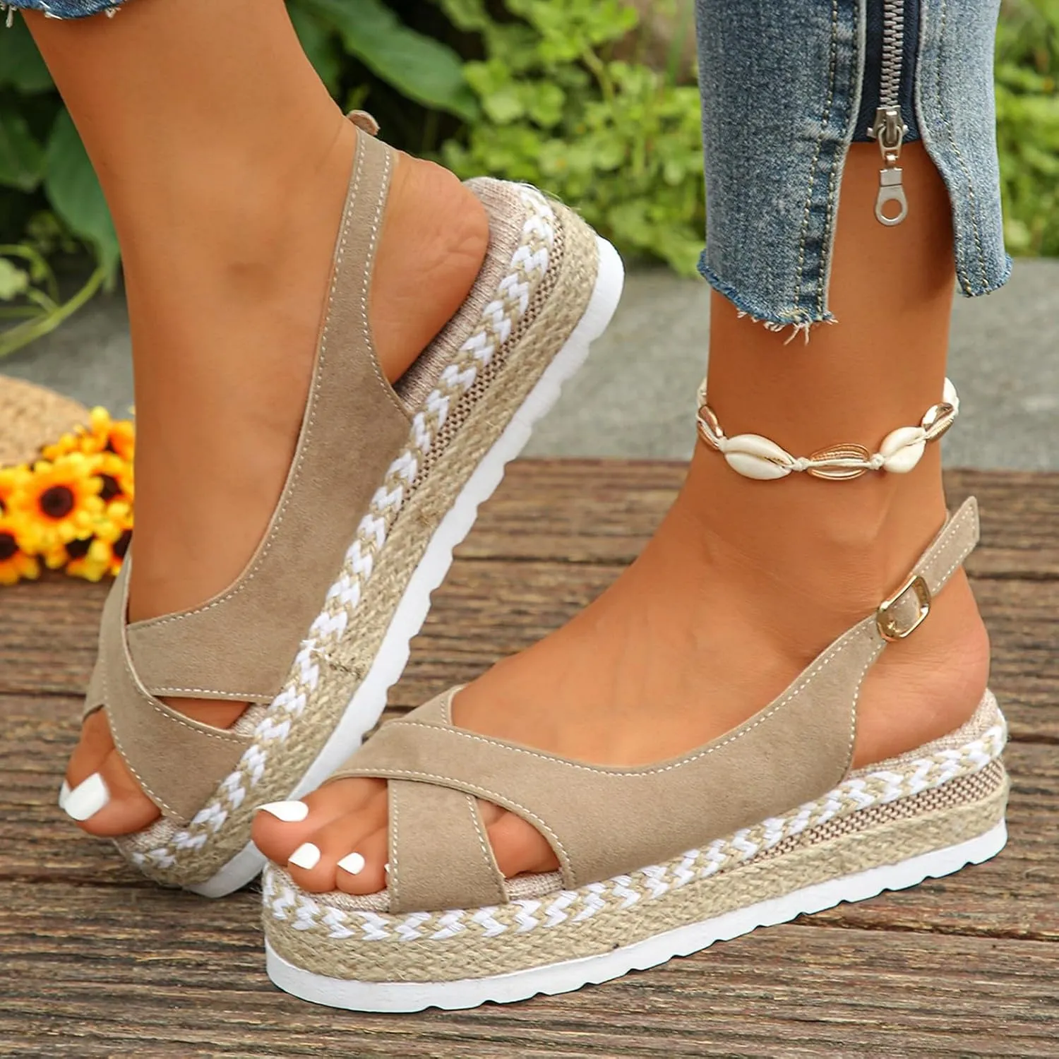 Women's Platform Sandals Open Toe Ankle Strap Espadrille Wedges Shoes Summer Casual Comfortable Beach Shoes