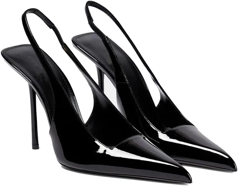 Women's Pointed Toe Sexy High Heels Patent Leather Slingback Pumps Backless 105mm Stiletto Sandals Party Dress Heeled Shoes