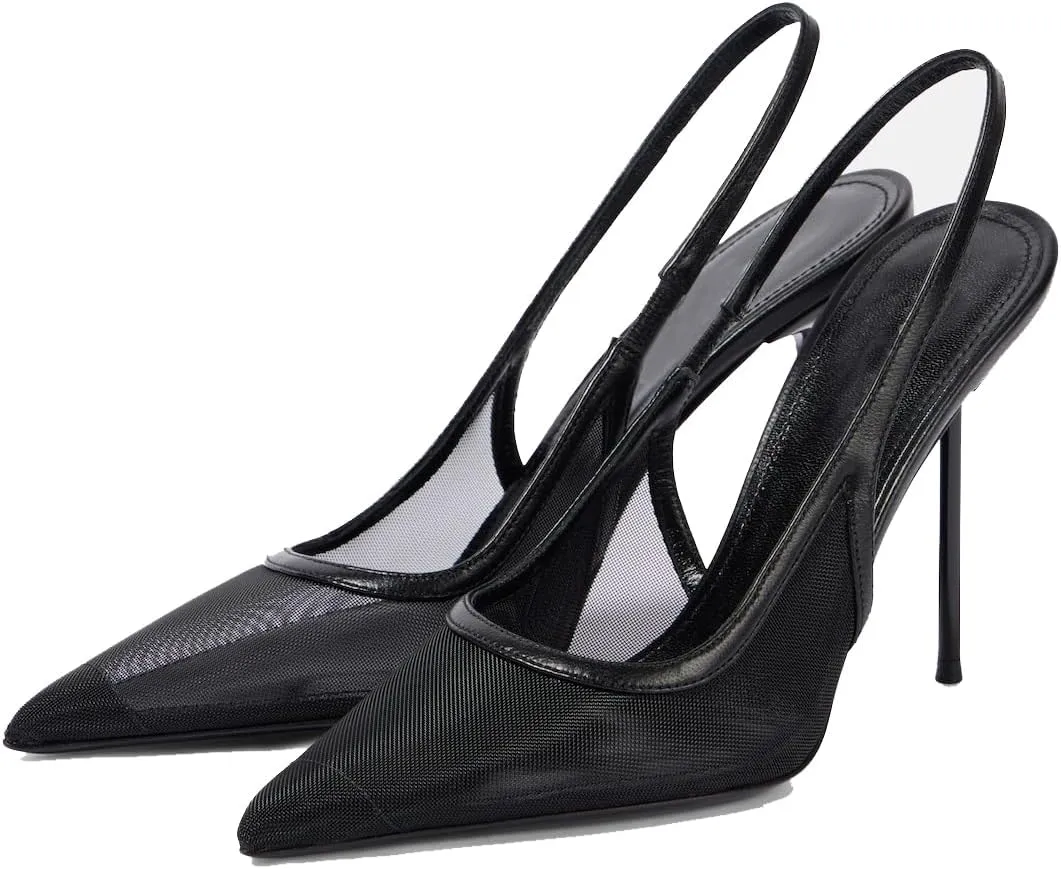 Women's Pointed Toe Sexy High Heels Patent Leather Slingback Pumps Backless 105mm Stiletto Sandals Party Dress Heeled Shoes