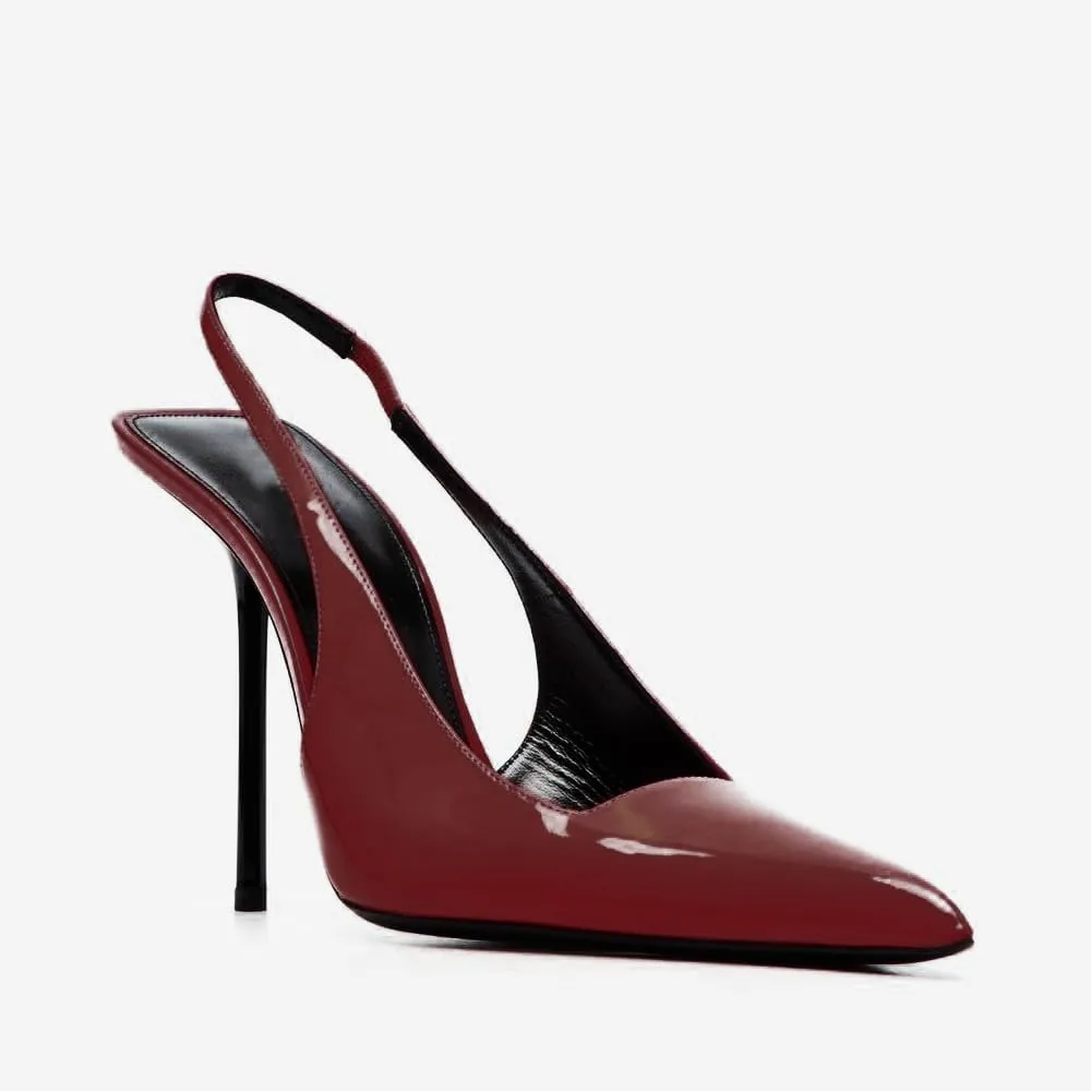 Women's Pointed Toe Sexy High Heels Patent Leather Slingback Pumps Backless 105mm Stiletto Sandals Party Dress Heeled Shoes