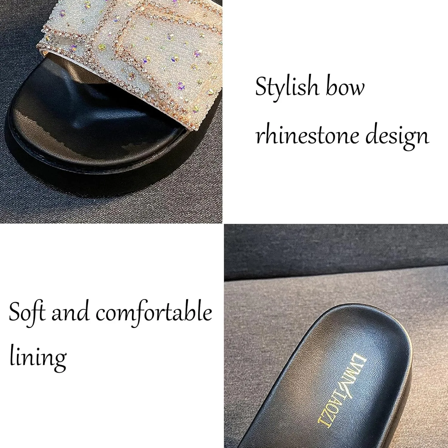 Women's Rhinestone Bow Platform Cloud Slides Sandals Soft Memory Foam Padded Chunky Platform Fashion Comfy Slippers Non-Slip Round Head Slip On Summer Beach Slides