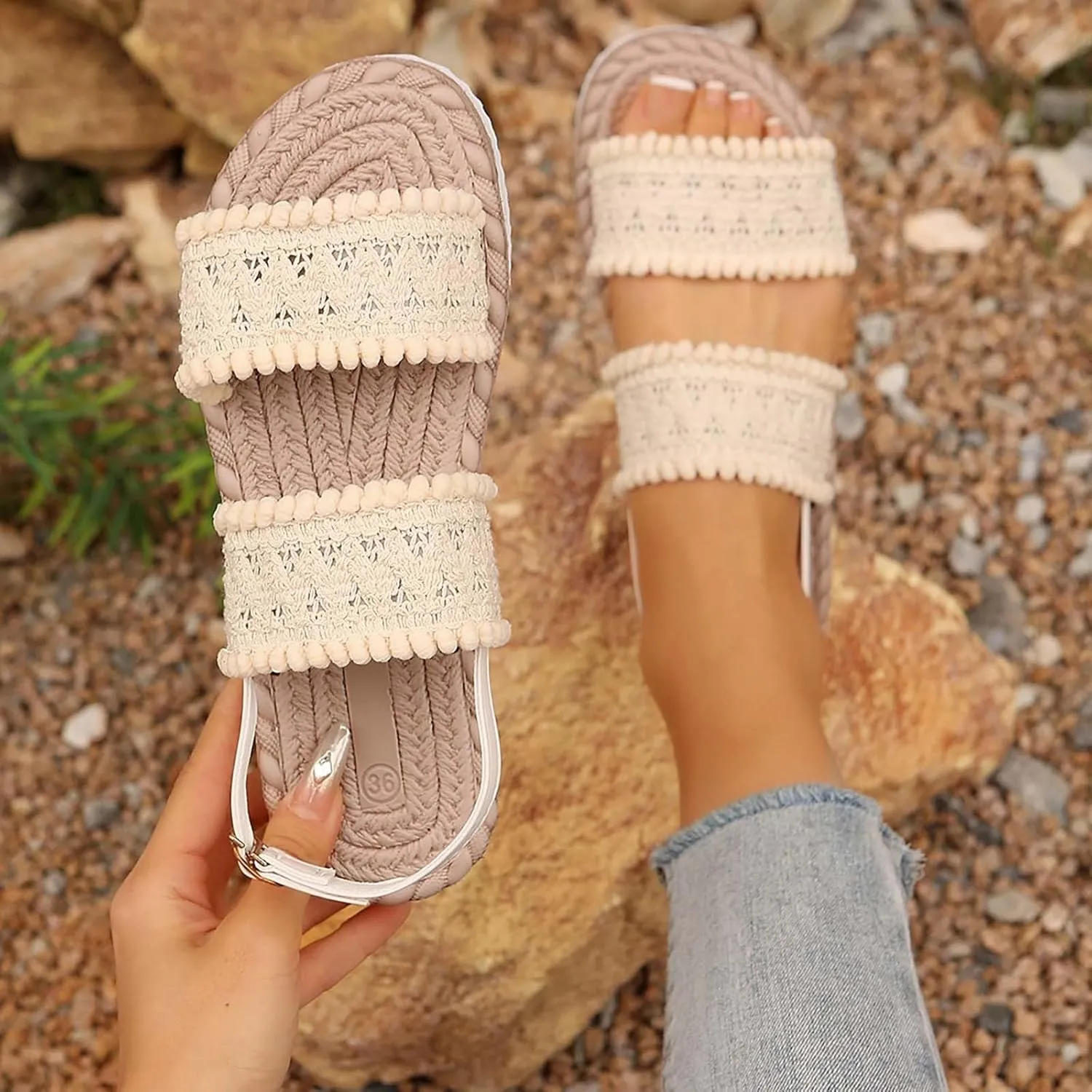 Womens Sandals Comfy Classic Fit Casual Athletic Yoga Mat Sandals Elastic Jeweled Bohemian Flats