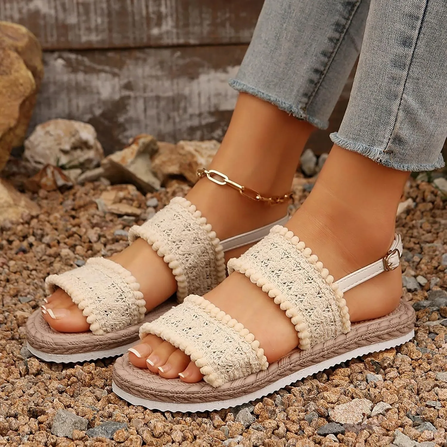 Womens Sandals Comfy Classic Fit Casual Athletic Yoga Mat Sandals Elastic Jeweled Bohemian Flats