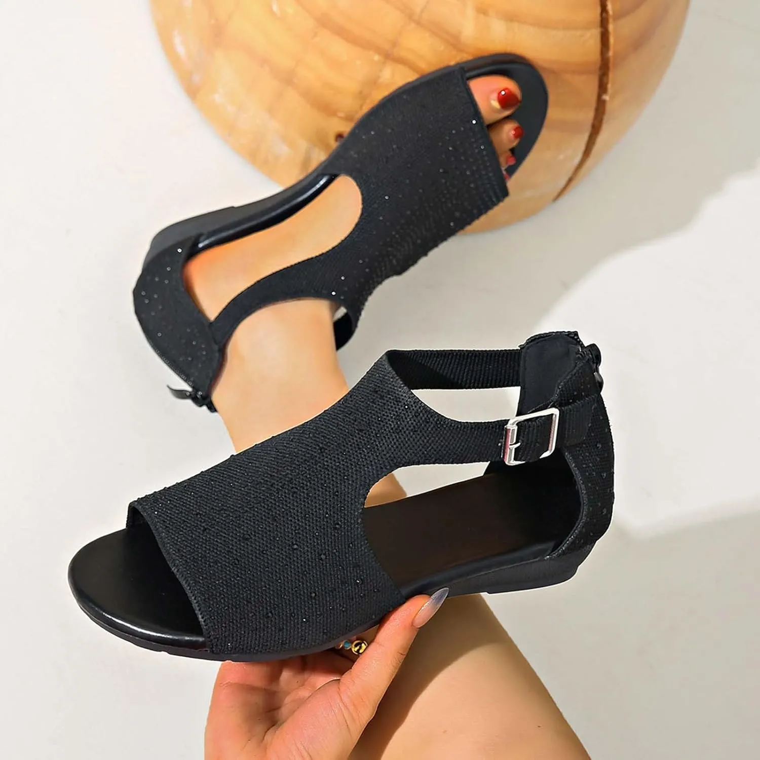 Womens Sandals Shoes Soft Open Toe Athletic Athletic Yoga Dress Ankle Elastic Jeweled Bohemian Flats