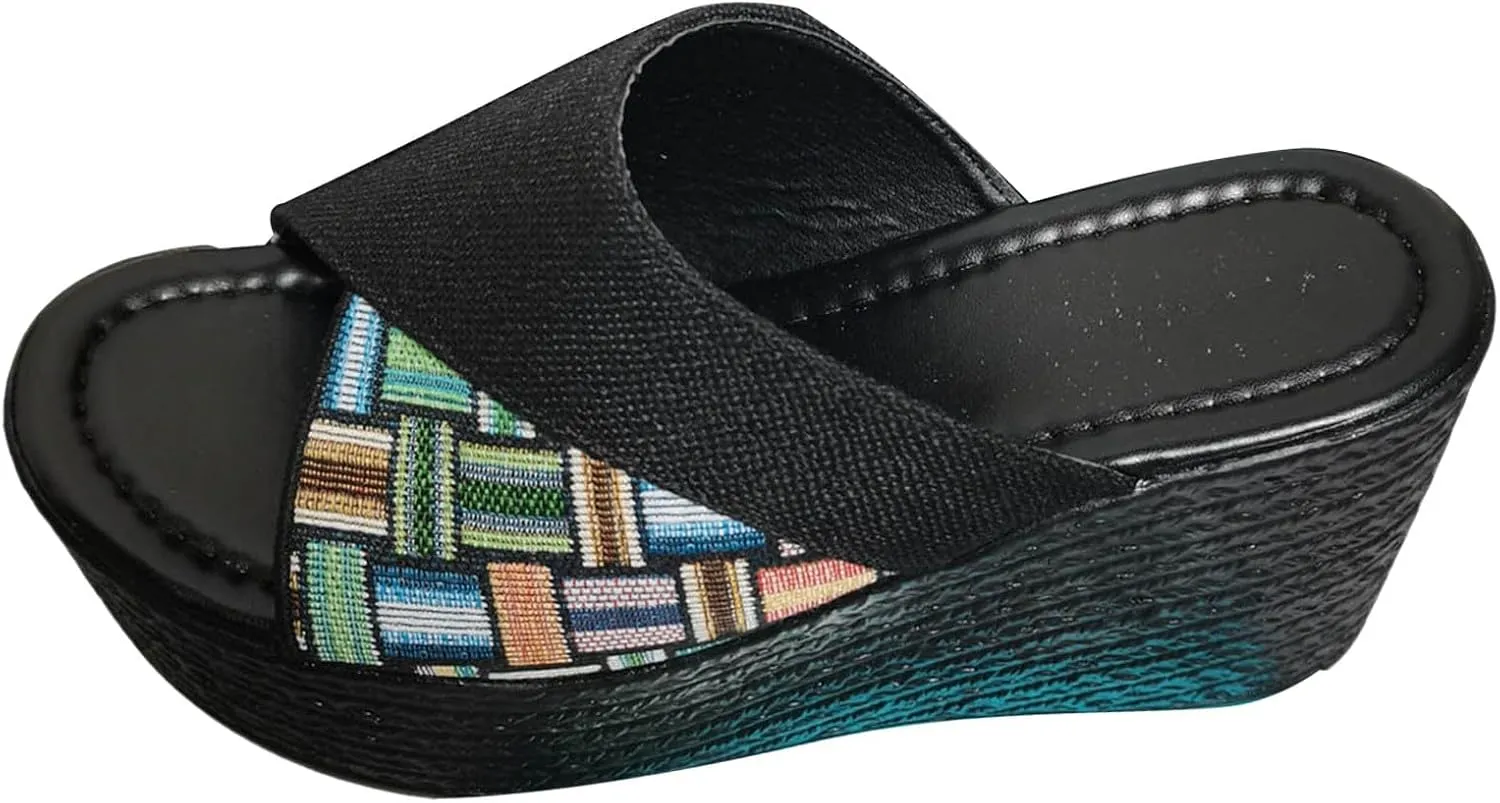 Women's Sandals Wide Width Slip On Open Toe Platform Wedges Shoes Fashion Denim Strappy Espadrille Shoes