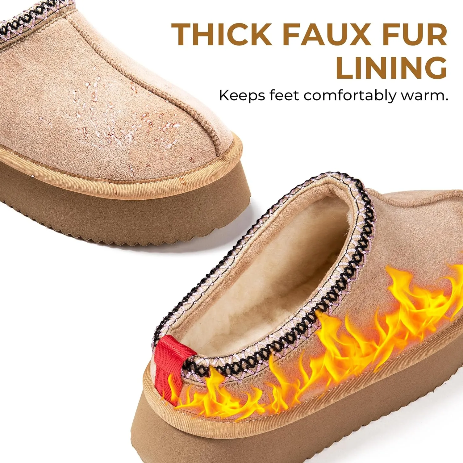 Women's Slippers Platform Mini Boots Snow Winter Short Ankle Boot Slip-on Slippers Fluffy Warm Comfy Furry Shoes for Outdoor Indoor House