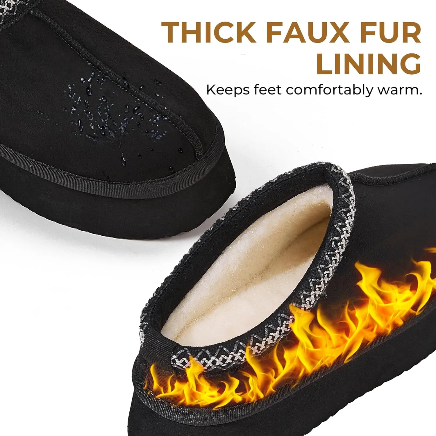 Women's Slippers Platform Mini Boots Snow Winter Short Ankle Boot Slip-on Slippers Fluffy Warm Comfy Furry Shoes for Outdoor Indoor House