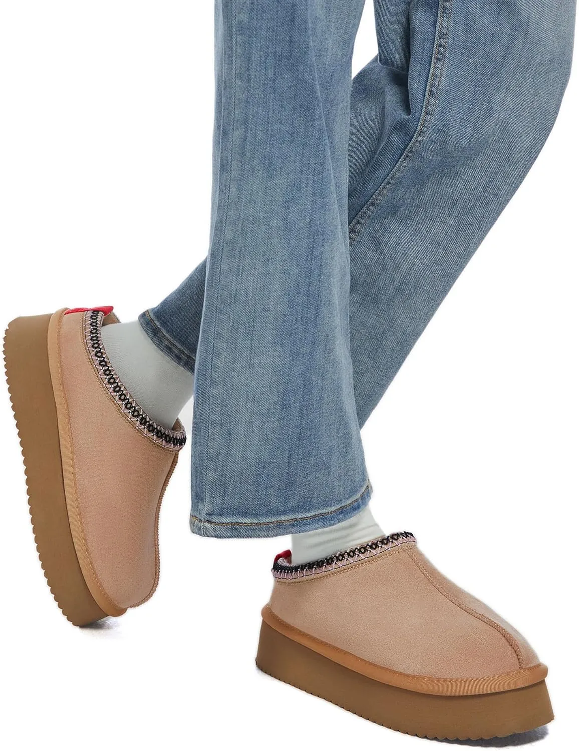 Women's Slippers Platform Mini Boots Snow Winter Short Ankle Boot Slip-on Slippers Fluffy Warm Comfy Furry Shoes for Outdoor Indoor House