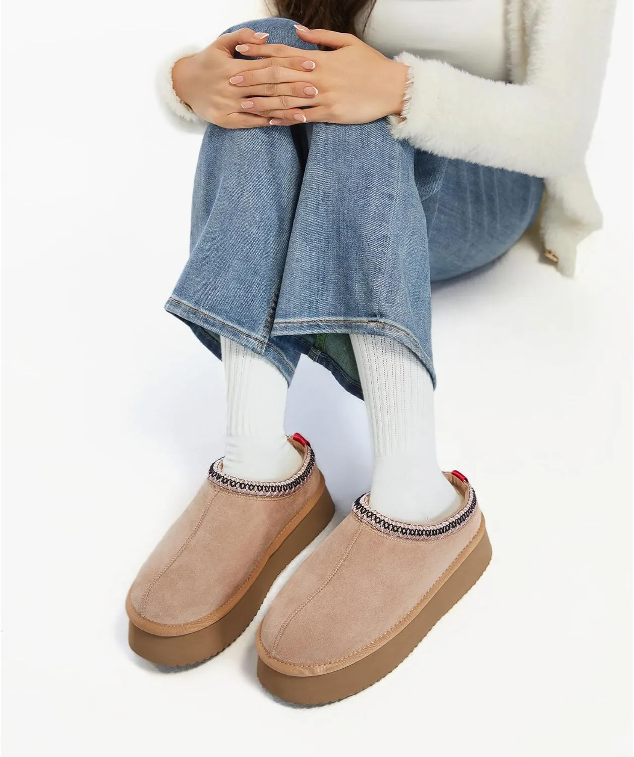 Women's Slippers Platform Mini Boots Snow Winter Short Ankle Boot Slip-on Slippers Fluffy Warm Comfy Furry Shoes for Outdoor Indoor House
