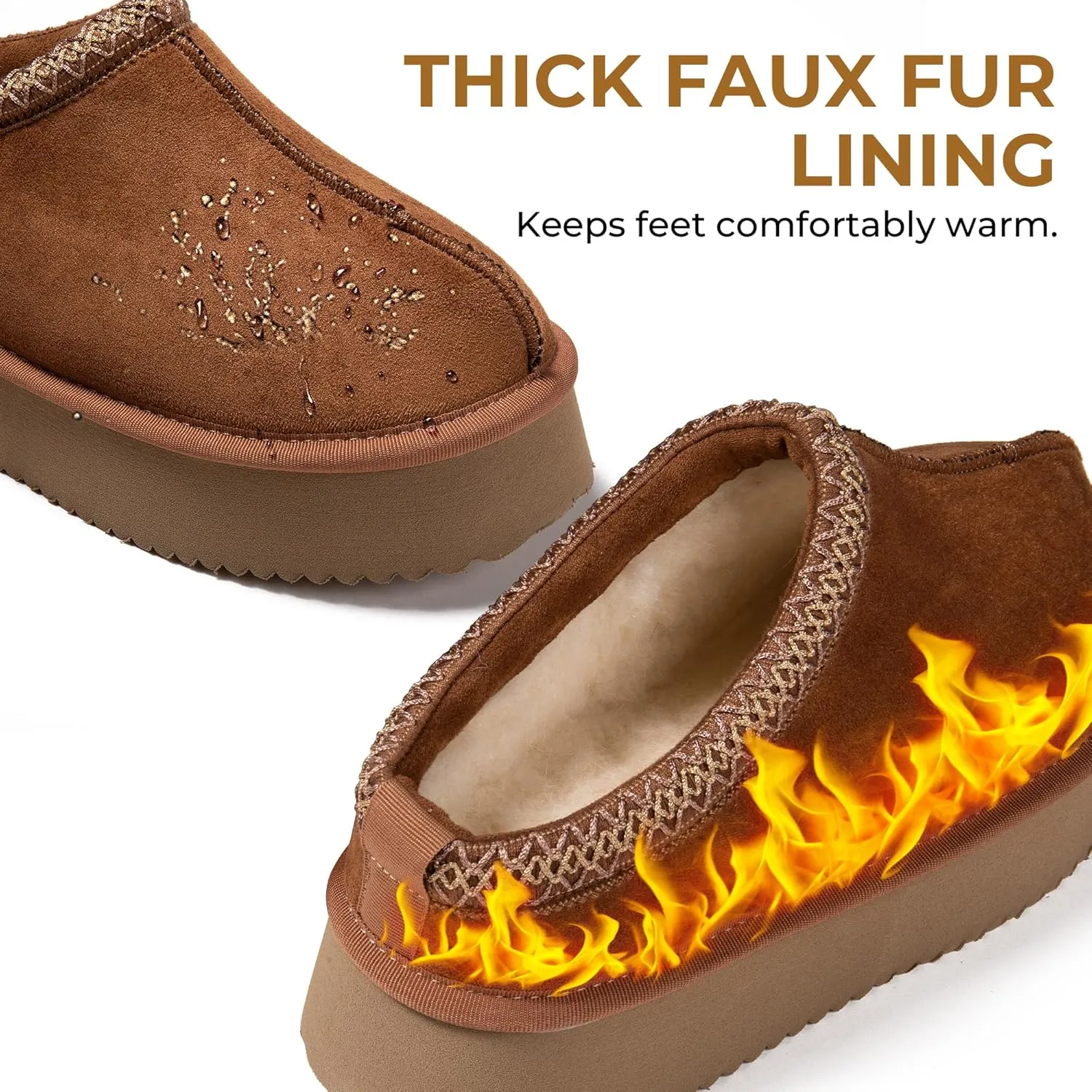 Women's Slippers Platform Mini Boots Snow Winter Short Ankle Boot Slip-on Slippers Fluffy Warm Comfy Furry Shoes for Outdoor Indoor House
