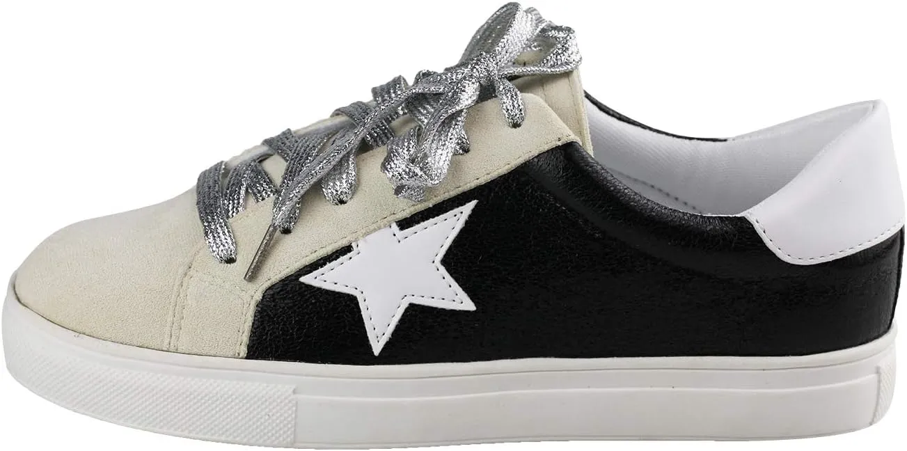 Womens Sneaker Flats Fashion Sneaker Glitter Metallic Lace Up Sparkle Slip On Street Casual Running Shoes