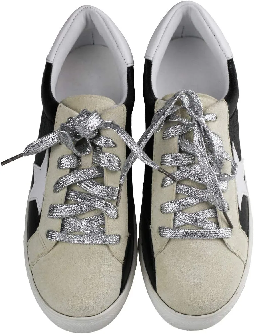 Womens Sneaker Flats Fashion Sneaker Glitter Metallic Lace Up Sparkle Slip On Street Casual Running Shoes