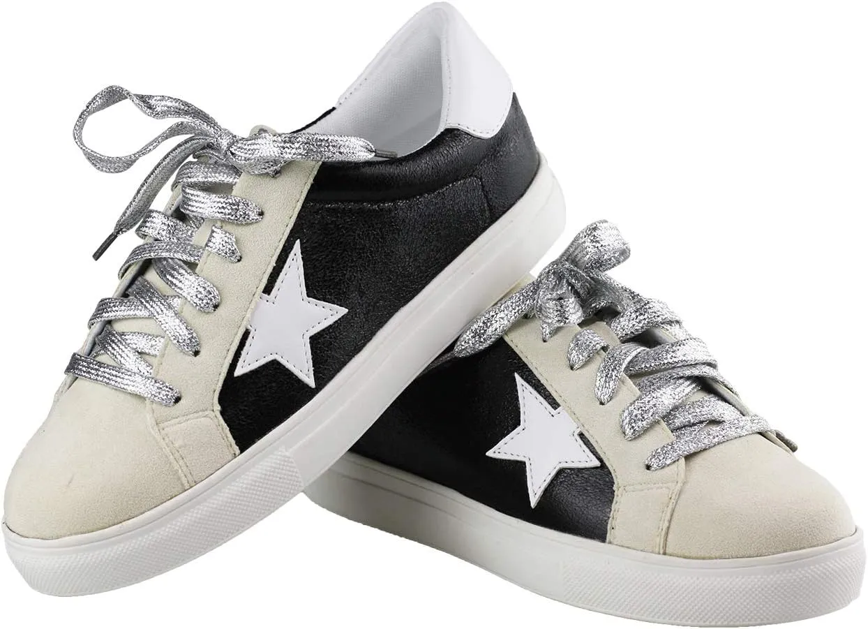 Womens Sneaker Flats Fashion Sneaker Glitter Metallic Lace Up Sparkle Slip On Street Casual Running Shoes