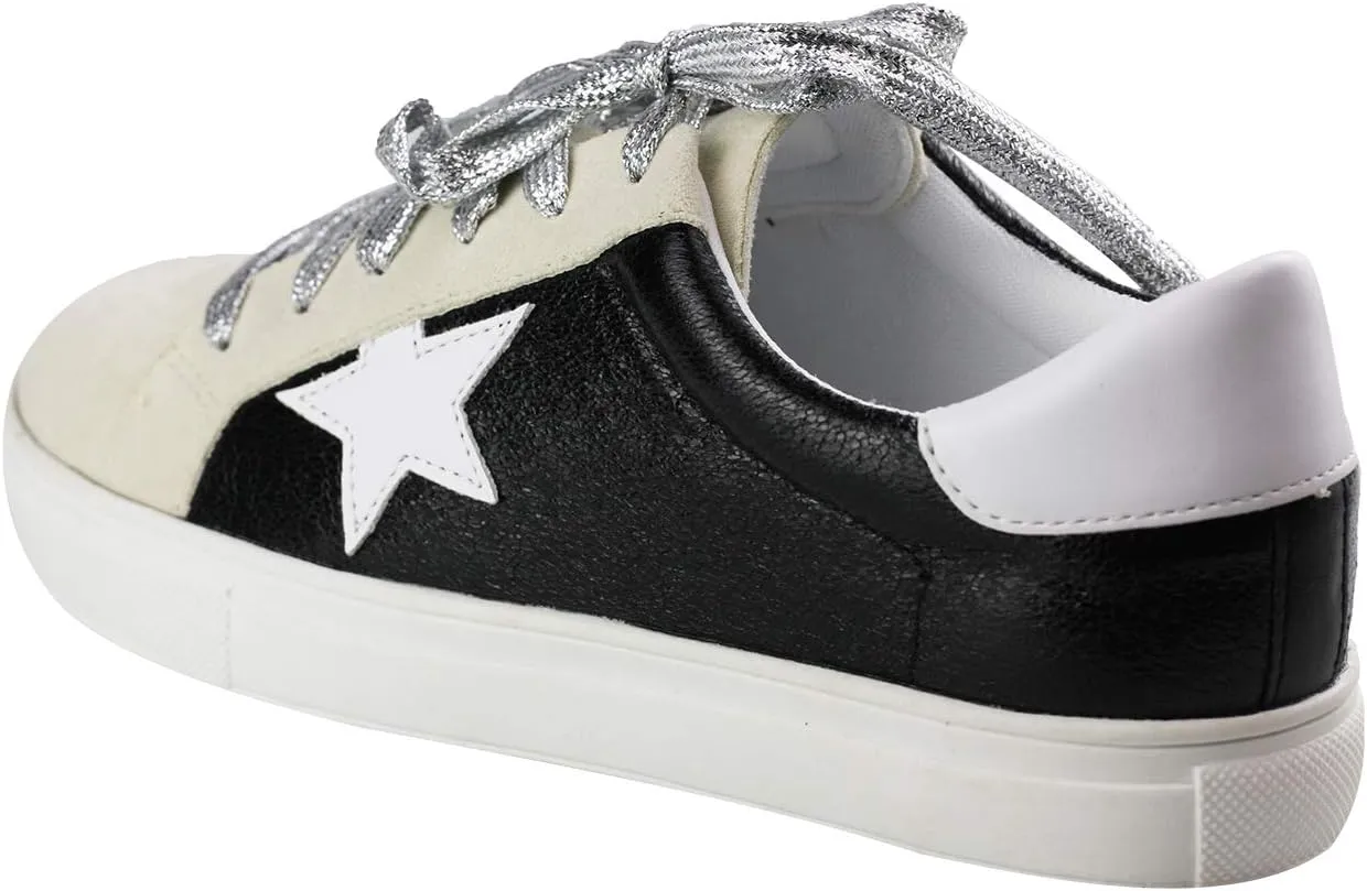 Womens Sneaker Flats Fashion Sneaker Glitter Metallic Lace Up Sparkle Slip On Street Casual Running Shoes