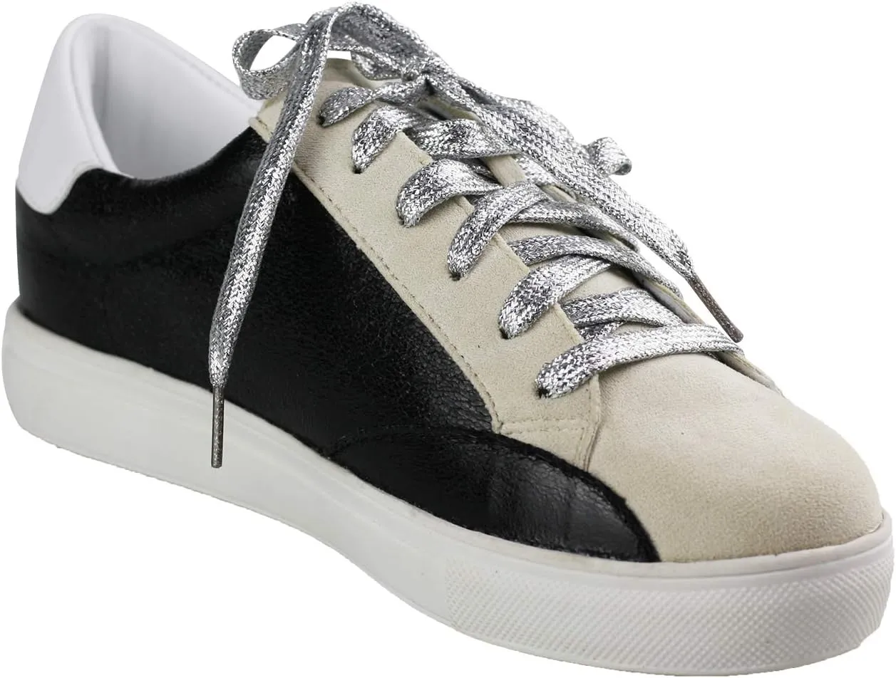 Womens Sneaker Flats Fashion Sneaker Glitter Metallic Lace Up Sparkle Slip On Street Casual Running Shoes