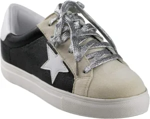 Womens Sneaker Flats Fashion Sneaker Glitter Metallic Lace Up Sparkle Slip On Street Casual Running Shoes