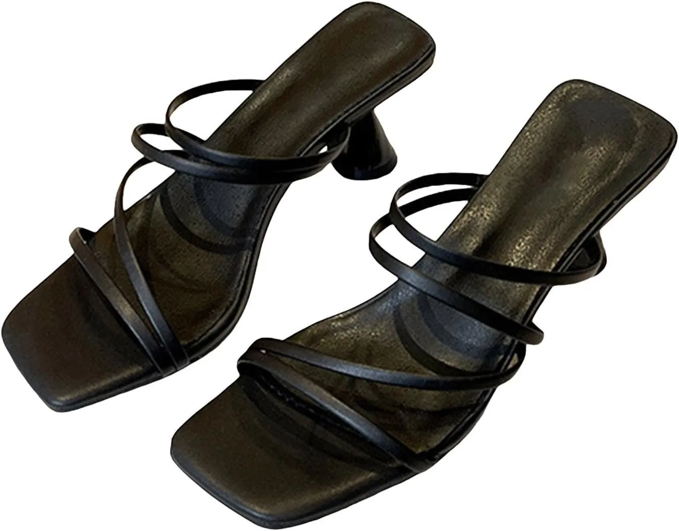 Women's Square Open Toe Strappy High Heels Sandals Two Strap Heels Sandals Flat Closed Toe Sandals for Women