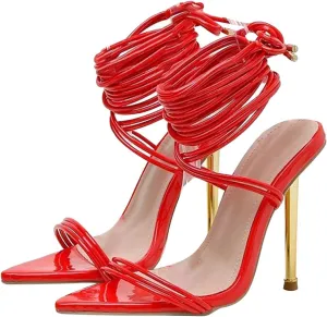 Women's Strappy Lace Up Slingback Open Toe Stiletto Heel Sandals Chunky Sandals Wide Width Dress Party Shoes