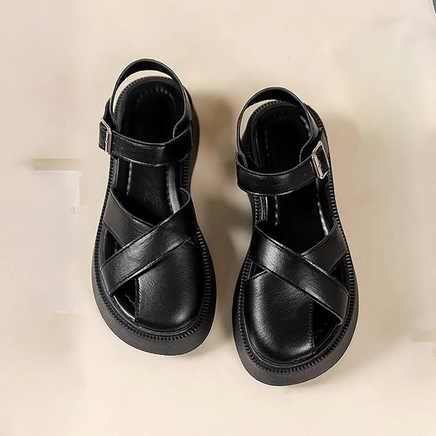 Women's Walking Sandals Comfortable Air Cushioned Support Ankle Strap Dress Sandal Strappy Wedge with Arch Support