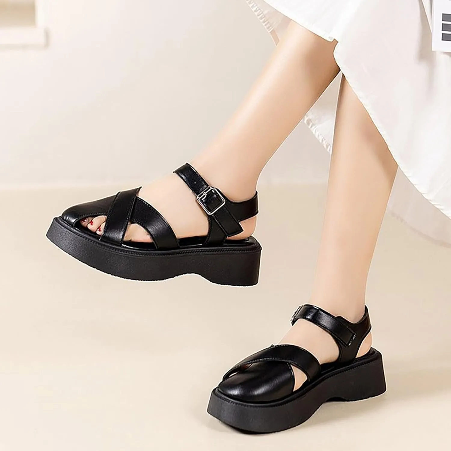 Women's Walking Sandals Comfortable Air Cushioned Support Ankle Strap Dress Sandal Strappy Wedge with Arch Support