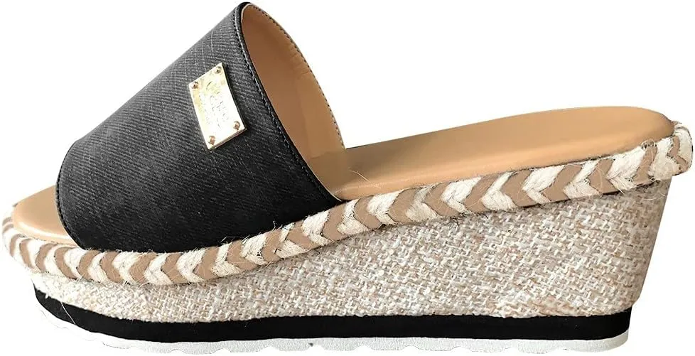 Womenyiaor Platform Sandals Women Wedges Sandals Slip on Wedge Sandals Platform Slides Platform Espadrilles Sandals Casual Open Toe Sandals (A-Black, 8.5)