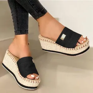 Womenyiaor Platform Sandals Women Wedges Sandals Slip on Wedge Sandals Platform Slides Platform Espadrilles Sandals Casual Open Toe Sandals (A-Black, 8.5)