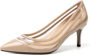YODEKS Womens Pointed Toe Pumps Low Kitten Dressy Heels Clear Pumps Slip On Wedding Bridal Dress Shoes